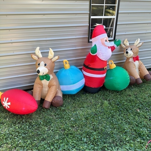 Gemmy Airblown Christmas Inflatable Santa Reindeer Lights Bulbs 9 ft Lighted - Picture 2 of 14